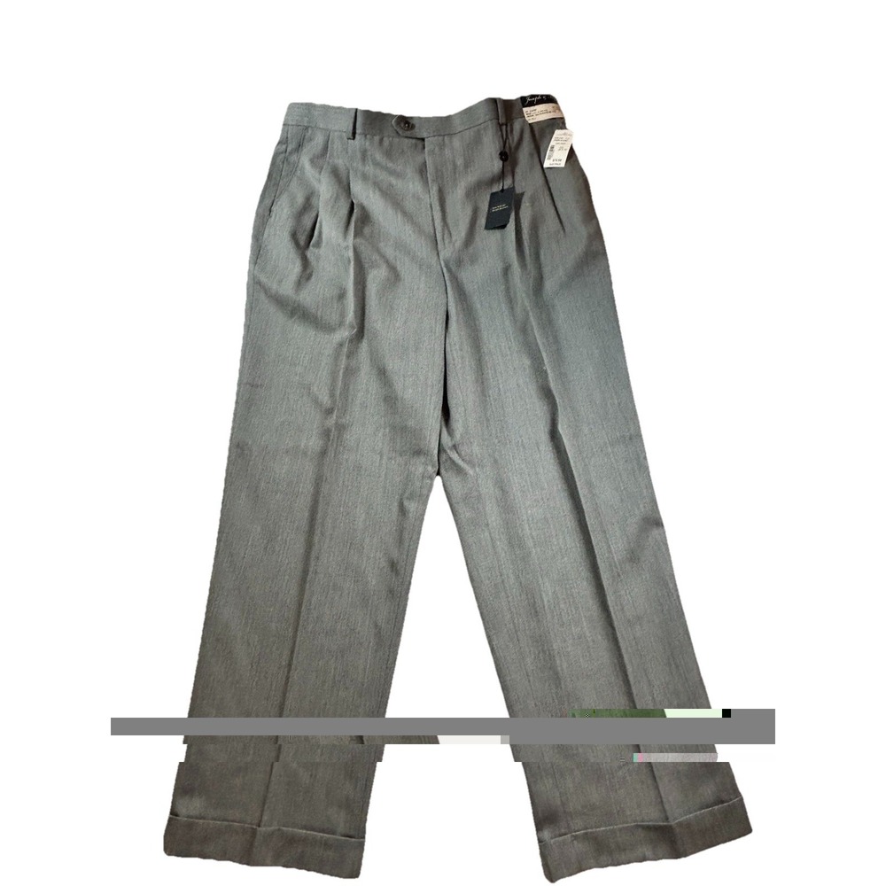 Joseph & Feiss Mens 38x30 Gray Wool Blend Pleated Front Cuffed Dress Pants NEW